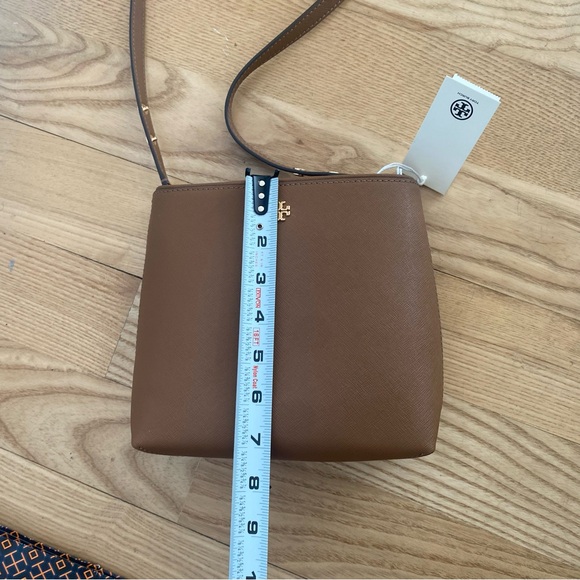 Tory Burch Small Emerson Bucket Bag Brown Cognac Saffiano Leather Crossbody - Picture 11 of 12